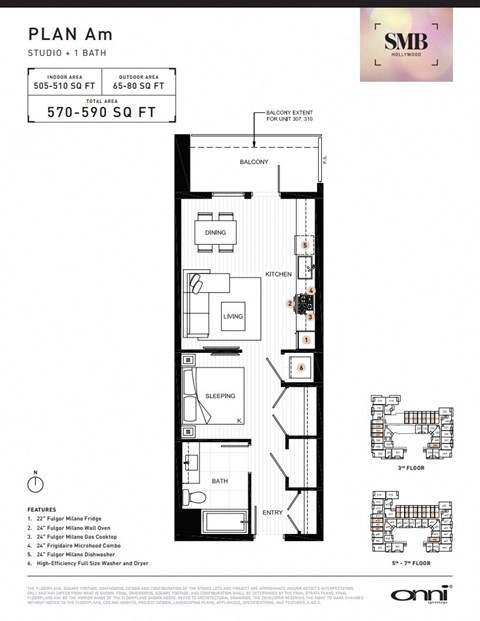 Floor plan for studio, 1 bath, 505 sqft